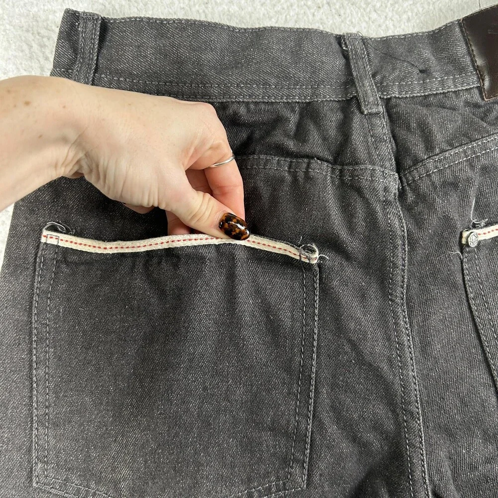 Kayden.K Jeans Mens 30x30 Charcoal Gray Tapered Selvedge Denim Zip Back Pockets